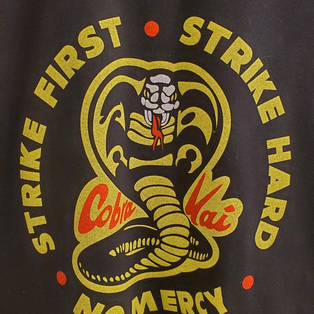 Cobra Kai Strike First Strike Hard No Mercy  t-shirt size Small